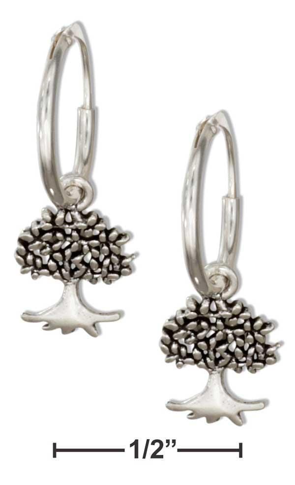 Silver Earrings Sterling Silver Earrings:  Wire Hoop Earrings With Tree Of Life Dangle JadeMoghul Inc.