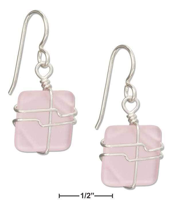 Silver Earrings Sterling Silver Earrings: Wire Wrapped Blushing Pink Square Sea Glass Earrings JadeMoghul