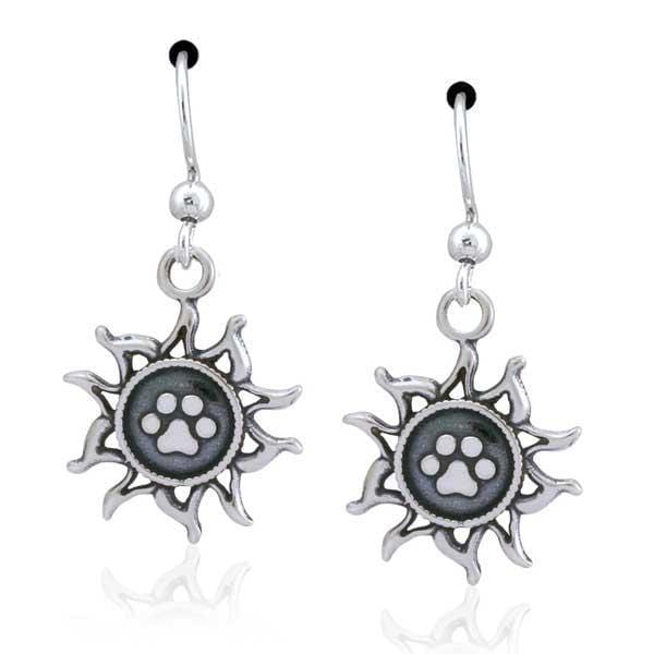 Silver Earrings Sterling Silver Earrings:  You Light Up My Life Sun With Dog Paw Print Dangle Earrings JadeMoghul Inc.