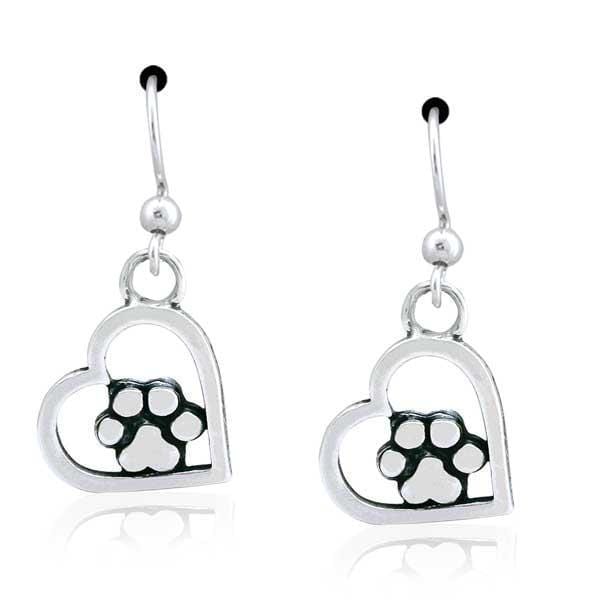 Silver Earrings Sterling Silver Earrings:  You Walked Into My Heart Dog Paw Print Dangle Earrings JadeMoghul Inc.