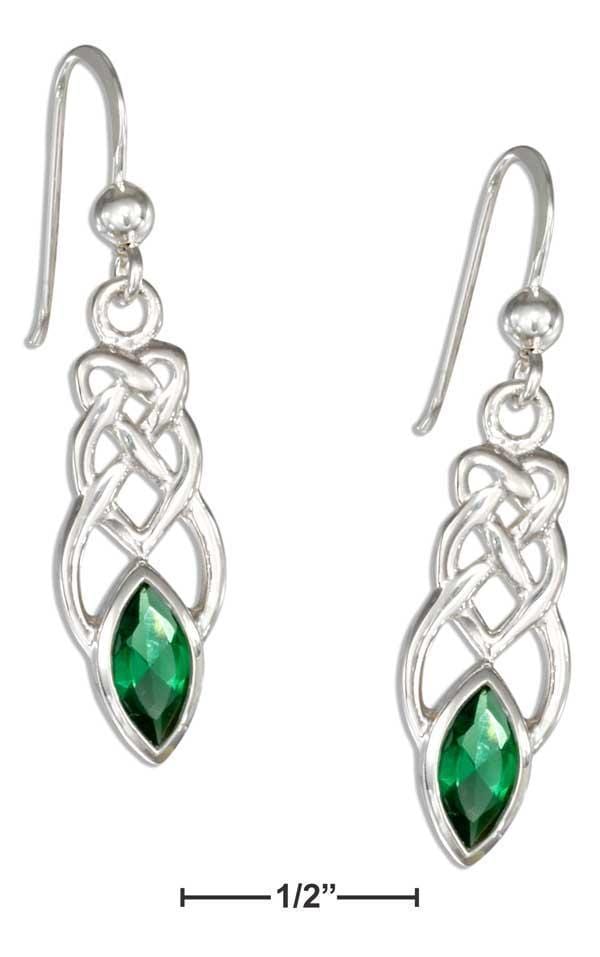 Silver Earrings Sterling Silver Elongated Celtic Knot Earrings With Green Glass JadeMoghul Inc.