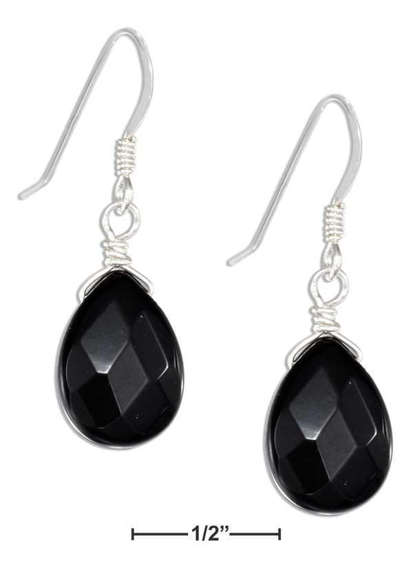 Silver Earrings Sterling Silver Faceted Onyx Teardrop Earrings On French Wires JadeMoghul Inc.