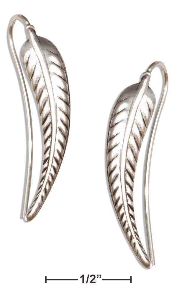 Silver Earrings Sterling Silver Fern Leaf Leaves Ear Pin Thread Wire Earrings JadeMoghul Inc.