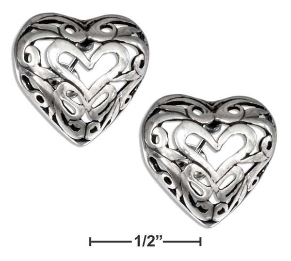 Silver Earrings Sterling Silver Filigree Heart Earrings On Stainless Steel Posts And Nuts JadeMoghul Inc.