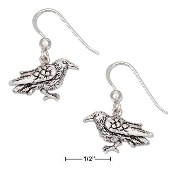 Silver Earrings Sterling Silver Finely Detailed Antiqued Raven Earrings On French Wires JadeMoghul Inc.