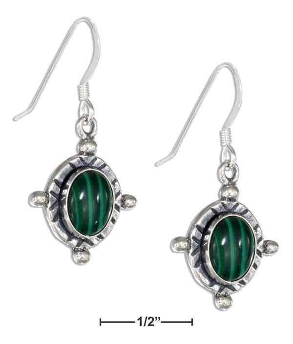 Silver Earrings Sterling Silver Framed Oval Malachite Earrings On French Wires JadeMoghul Inc.