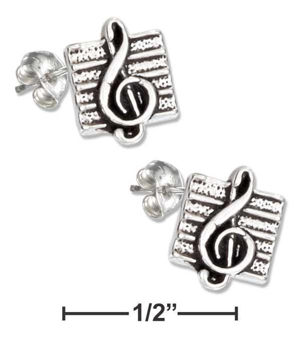 Silver Earrings STERLING SILVER G-CLEF ON MUSICAL STAFF EARRINGS ON STAINLESS STEEL POST/NUTS JadeMoghul