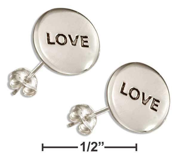 Silver Earrings Sterling Silver High Polish Round "Love" Post Earrings JadeMoghul Inc.