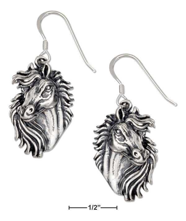 Silver Earrings Sterling Silver Horse Head Earrings With Detailed Mane JadeMoghul Inc.