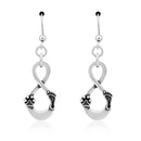 Sterling Silver Infinity Paw Print Footprint Our Lives Cross Paths Earrings-Silver Earrings-JadeMoghul Inc.