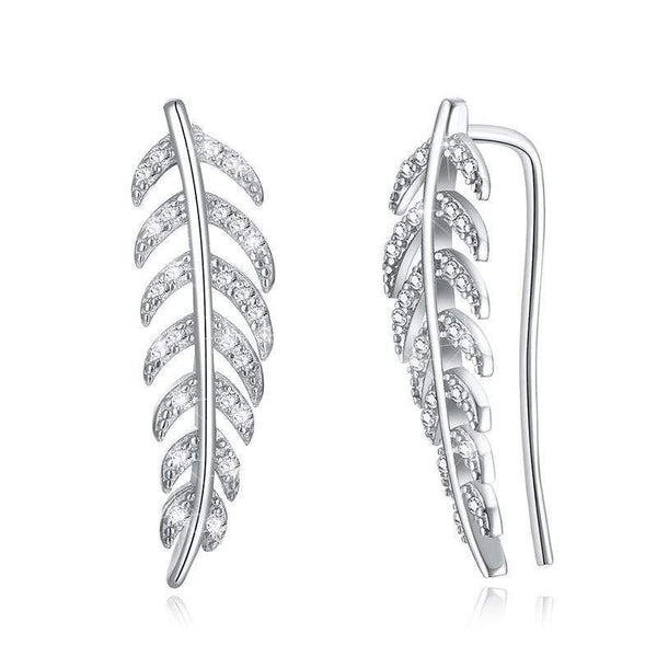 Silver Earrings Sterling Silver Jewelry Women Leaf Shape Zircon Earrings TIY