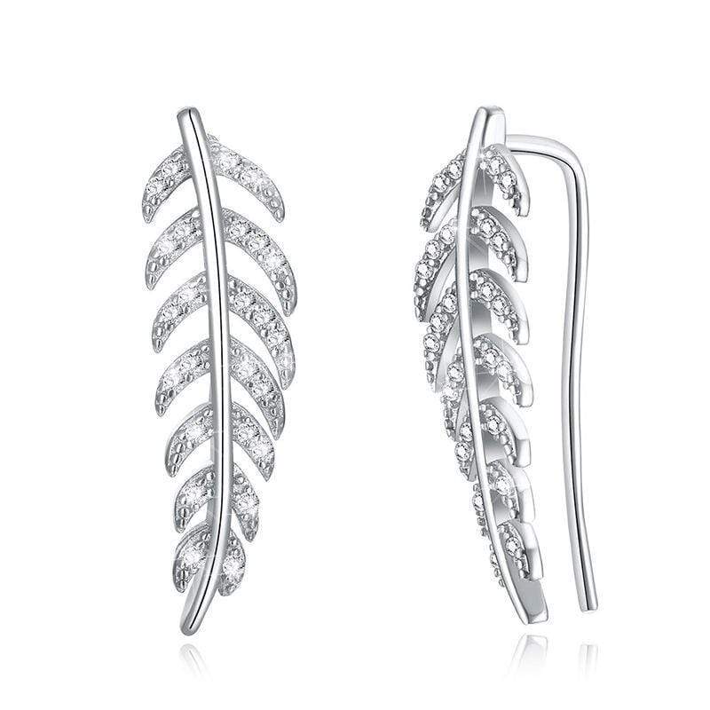 Silver Earrings Sterling Silver Jewelry Women Leaf Shape Zircon Earrings TIY