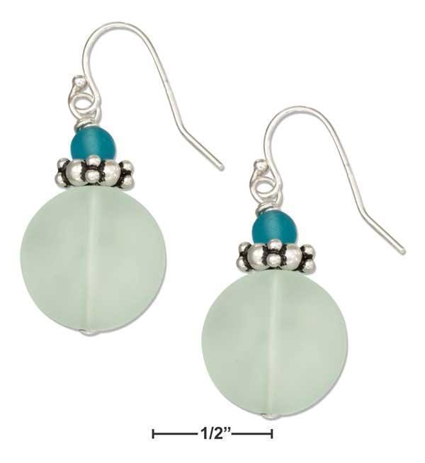 Silver Earrings Sterling Silver Light Blue Green Round Sea Glass Earrings With Light Blue Bead JadeMoghul