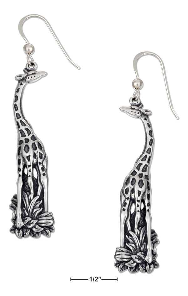 Silver Earrings Sterling Silver Long Antiqued Giraffe Earrings On French Wires JadeMoghul Inc.