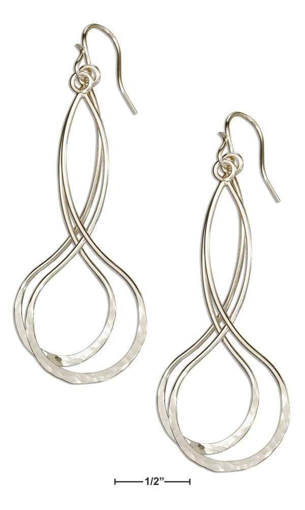 Silver Earrings Sterling Silver Long Double Infinity Dangle Earrings With Hammered Bottoms JadeMoghul Inc.