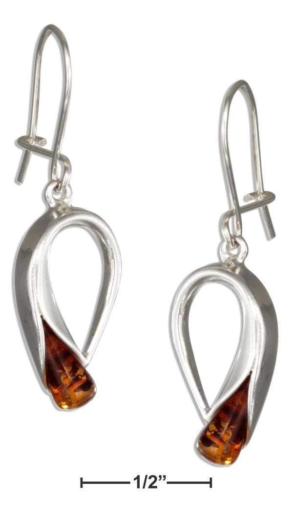 Silver Earrings Sterling Silver Loop With Honey Amber End Earrings JadeMoghul Inc.
