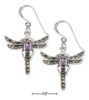 Silver Earrings Sterling Silver Marcasite And Amethyst Dragonfly French Wire Earrings JadeMoghul Inc.