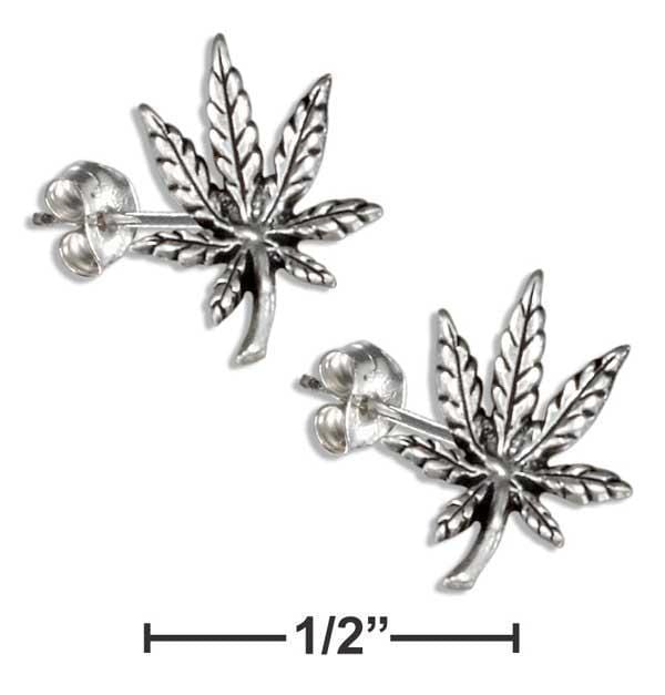 Silver Earrings Sterling Silver Marijuana Pot Leaf Earrings On Stainless Steel Posts And Nuts JadeMoghul Inc.