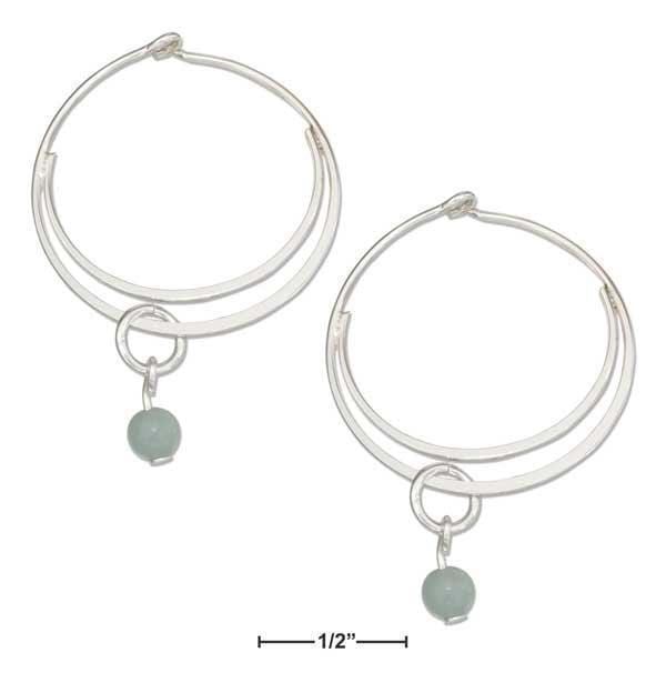 Silver Earrings Sterling Silver Medium Flat Bottom Double Hoop Earrings With Amazonite Bead Dangle JadeMoghul Inc.