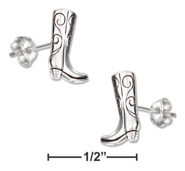 Silver Earrings Sterling Silver Mini Cowboy Boot Earrings On Stainless Steel Posts And Nuts JadeMoghul Inc.