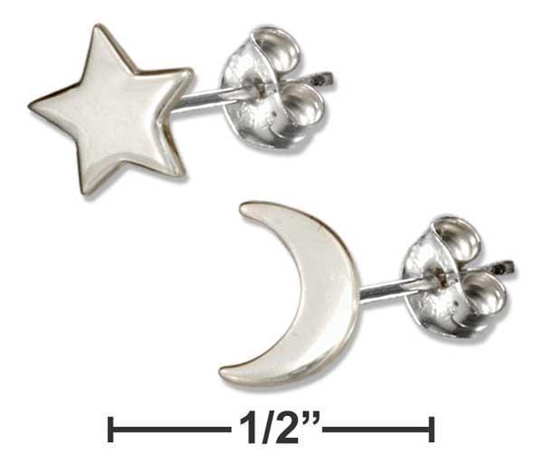 Silver Earrings Sterling Silver Mini Crescent Moon And Star Earrings JadeMoghul Inc.