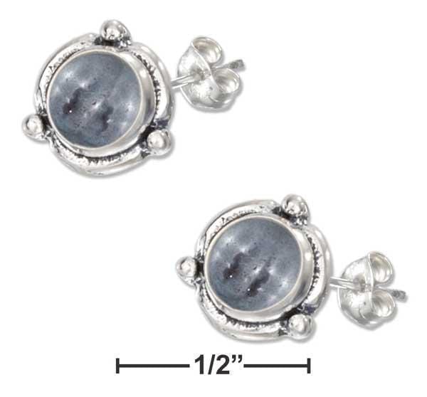 Silver Earrings Sterling Silver Mini Flower Concho Synthetic Hematite Earrings On Posts JadeMoghul Inc.