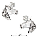 Silver Earrings Sterling Silver Mini Horse Head Earrings On Stainless Steel Posts And Nuts JadeMoghul Inc.