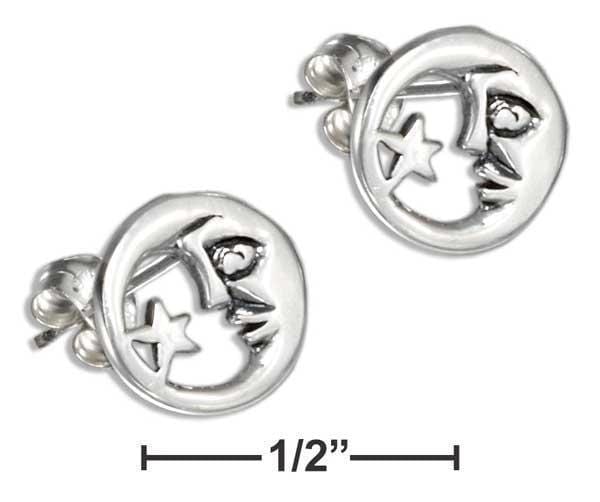 Silver Earrings Sterling Silver Mini Man In The Moon And Star Earrings JadeMoghul Inc.