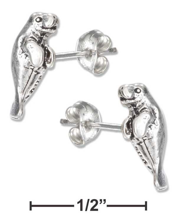 Silver Earrings Sterling Silver Mini Manatee Earrings On Stainless Steel Posts And Nuts JadeMoghul Inc.