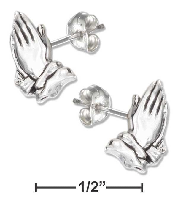 Silver Earrings STERLING SILVER MINI PRAYING HANDS EARRINGS ON STAINLESS STEEL POSTS AND NUTS JadeMoghul