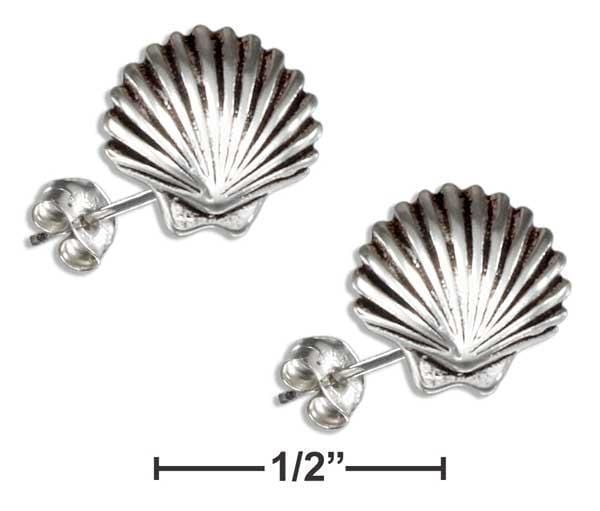 Silver Earrings Sterling Silver Mini Scallop Shell Earrings On Stainless Steel Posts And Nuts JadeMoghul Inc.