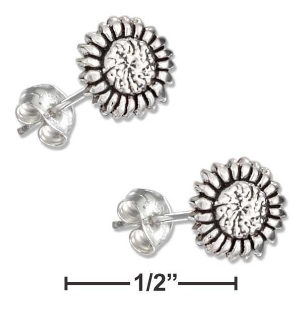 Silver Earrings Sterling Silver Mini Sunflower Earrings On Stainless Steel Posts And Nuts JadeMoghul Inc.