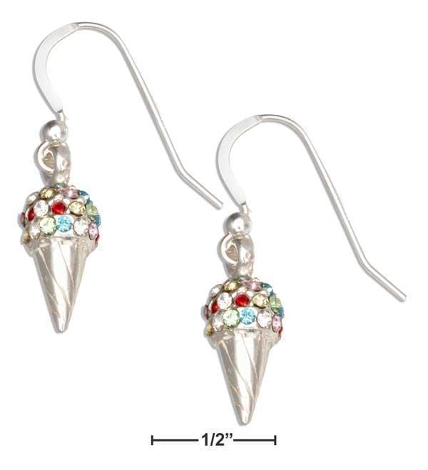 Silver Earrings Sterling Silver Multi-Colored Swarovski Crystals Ice Cream Cone Dangle Earrings JadeMoghul Inc.
