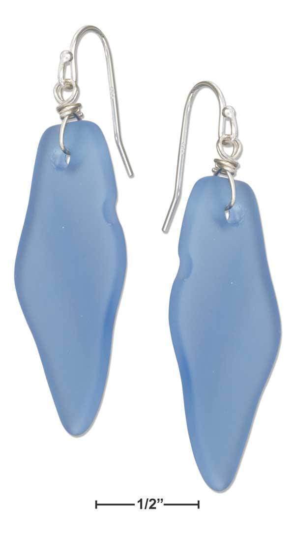 Silver Earrings Sterling Silver Natural Shaped Shard Deep Ocean Blue Sea Glass Dangle Earrings JadeMoghul