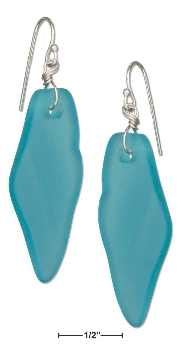 Silver Earrings Sterling Silver Natural Shaped Shard Light Aqua Ocean Blue Sea Glass Dangle Earring JadeMoghul