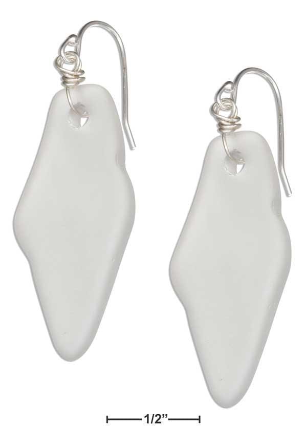 Silver Earrings Sterling Silver Natural Shaped Shard White Clear Foam Sea Glass Dangle Earrings JadeMoghul