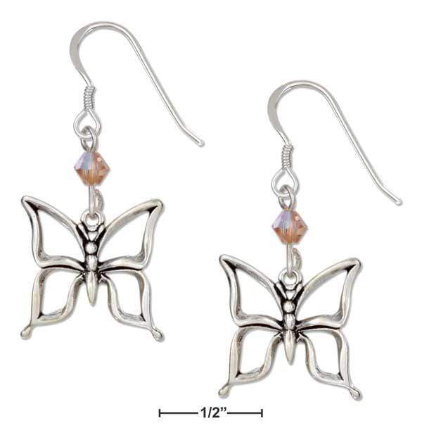 Silver Earrings Sterling Silver Open Butterfly Earrings With Orange Swarovski Crystals JadeMoghul Inc.