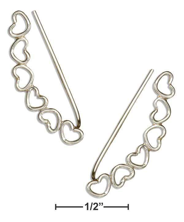 Silver Earrings Sterling Silver Open Hearts Ear Climber Pin Earrings JadeMoghul Inc.