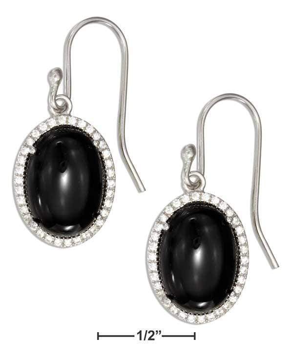 Silver Earrings Sterling Silver Oval Simulated Onyx Earrings With Micro Pave Cubic Zirconia Halo JadeMoghul Inc.