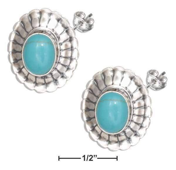 Silver Earrings Sterling Silver Oval Simulated Turquoise Stone Concho Earrings JadeMoghul Inc.