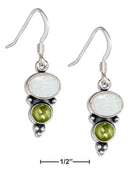 Silver Earrings Sterling Silver Oval Synthetic White Opal Earrings With Round Peridot JadeMoghul Inc.