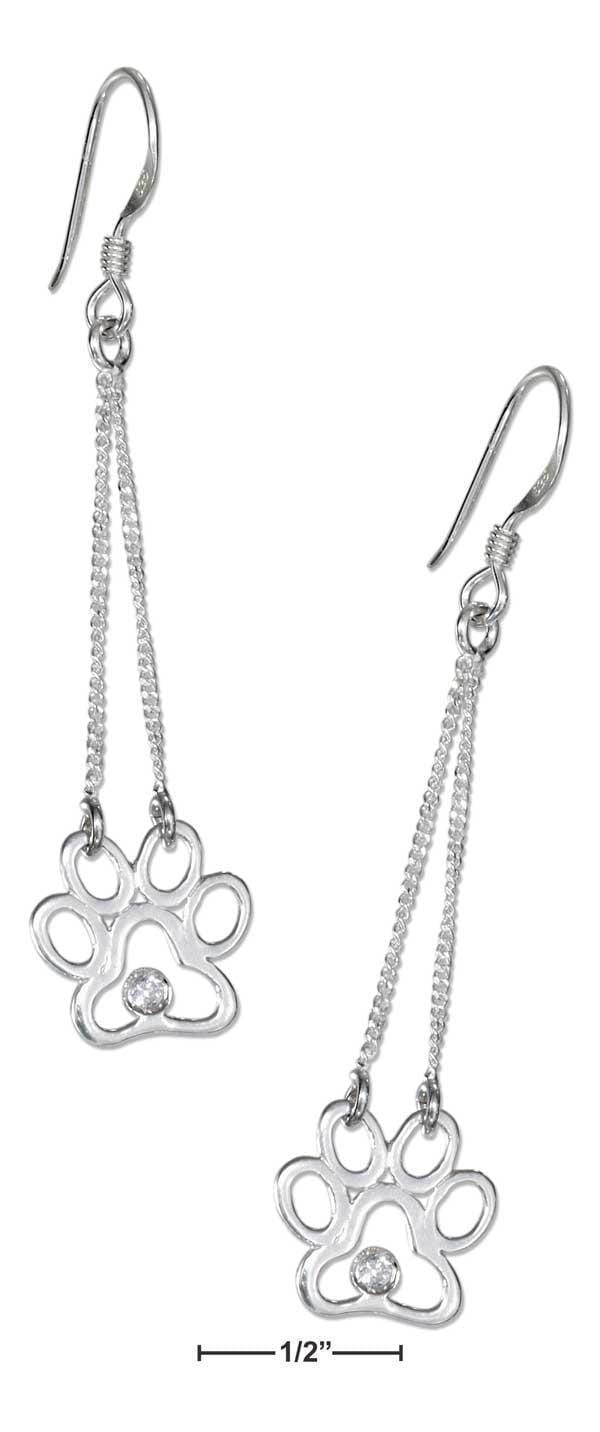 Silver Earrings Sterling Silver Paw Print Silhouette Drop Earrings On French Wires JadeMoghul Inc.