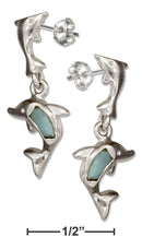 Silver Earrings Sterling Silver Playful Larimar Dolphin Dangle Earrings JadeMoghul Inc.