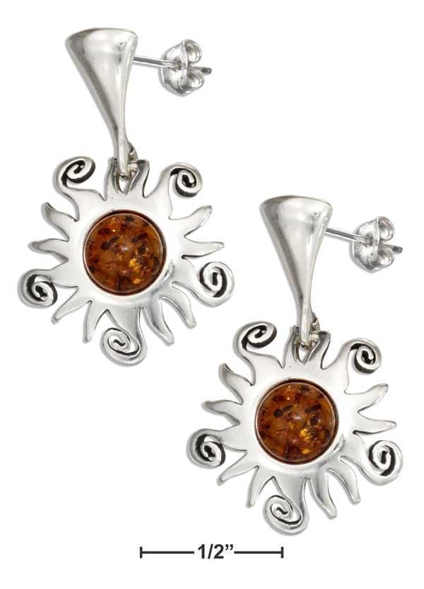 Silver Earrings Sterling Silver Post Dangle Earrings With Sun And Baltic Amber JadeMoghul