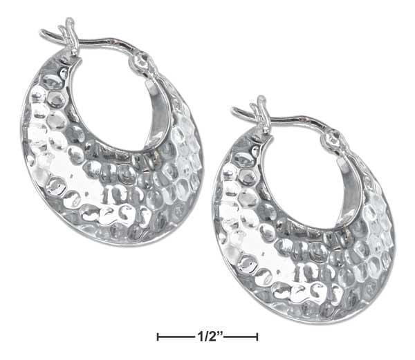 Silver Earrings STERLING SILVER PUFFED TAPERED HAMMERED HOOP EARRINGS WITH FRENCH LOCKS JadeMoghul