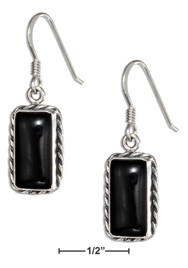 Silver Earrings Sterling Silver Rectangle Simulated Black Onyx Earrings With Rope Border JadeMoghul Inc.