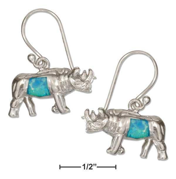 Silver Earrings Sterling Silver Rhinoceros Earrings With Synthetic Blue Opal Inlay JadeMoghul Inc.