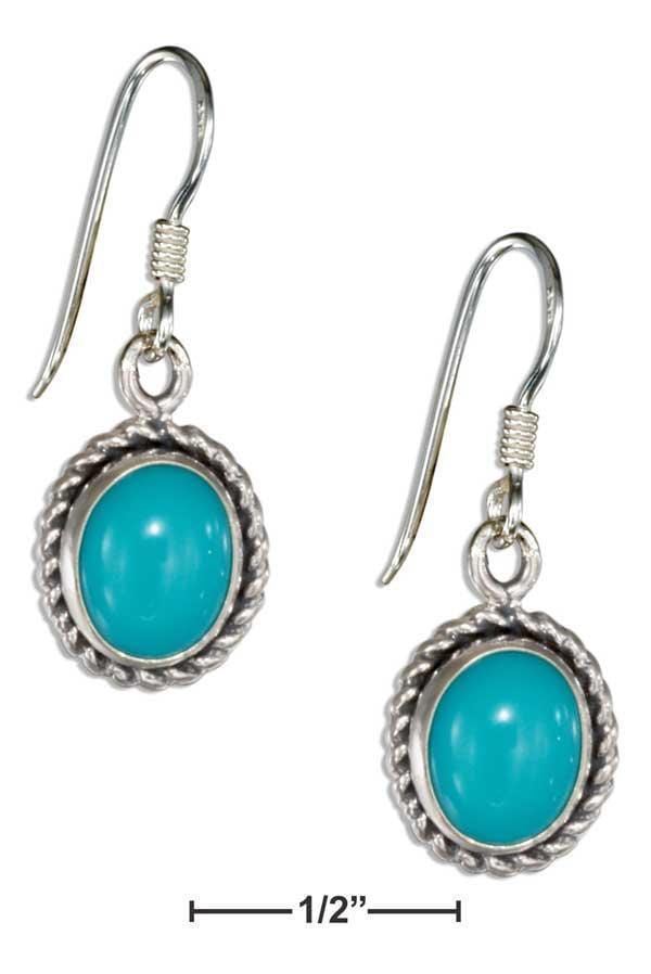 Silver Earrings Sterling Silver Roped Edge Oval Simulated Turquoise Earrings With French Wires JadeMoghul Inc.