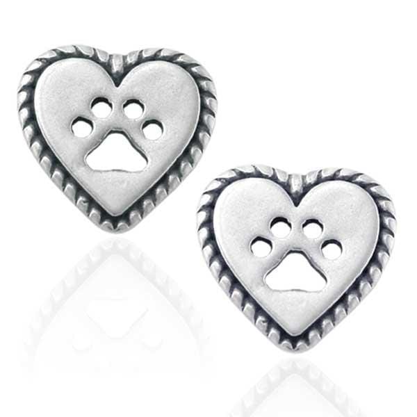Silver Earrings Sterling Silver Roped Into Your Love Dog Paw Print On Heart Post Earrings JadeMoghul Inc.