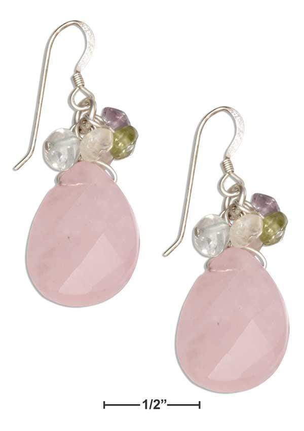 Silver Earrings Sterling Silver Rose Quartz Teardrop Earrings With Gemstone Dangles JadeMoghul Inc.